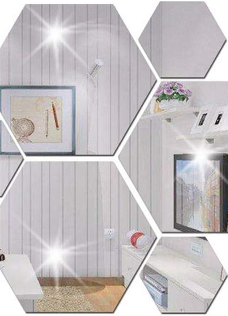 12 pcs Extra Large DIY Silvery Mirror Hexagon Soft Acrylic Mirror Wall Sticker for Bathroom Living Room Bedroom Decoration Factory Honeycomb Mirror acrylic mirror 3D wall stickers for living room, entryway SET OF 12 PCS