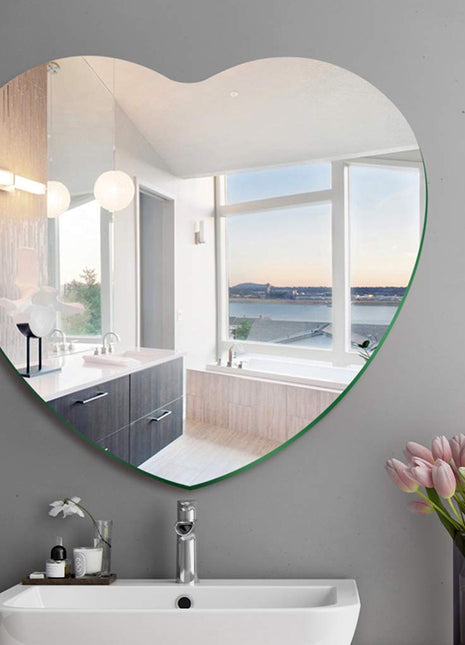 1 Heart-Shaped Acrylic Mirror Wall Decoration Sticker Shatterproof Square Mirror Panels, 1mm Thick Flexible Plastic Glass-like Surface, Easy Peel & Stick Installation for Bathroom, Shower, Living Room, Bedroom