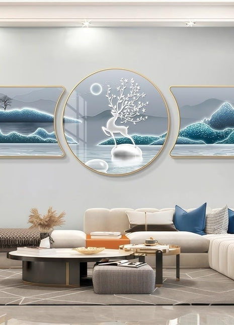 2D Flat, 3pcs 2D Flat New HD special-shaped rounded corner decorative painting, Mountain art prints, modern wall art prints, light luxury high-end modern decorative paintings