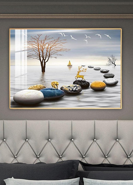 Modern minimalist luxury decorative painting for electrical meter boxes, no-drill distribution box wall art, restaurant low-voltage box cover, switch box mural Decorative Painting Electric Meter Box Socket Cover - Black Double-Layered Border E