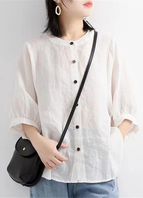 Boho Chic Cotton Linen Lantern Sleeve Blouse - Loose Fit Plus Size Summer Shirt