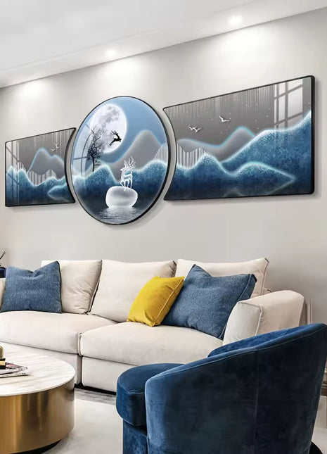 2D Flat, 3pcs 2D Flat New HD special-shaped rounded corner decorative painting, Mountain art prints, modern wall art prints, light luxury high-end modern decorative paintings