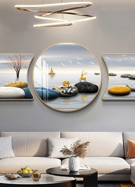 2D Flat, 3pcs 2D Flat New HD special-shaped rounded corner decorative painting, Mountain art prints, modern wall art prints, light luxury high-end modern decorative paintings, geometric wall art