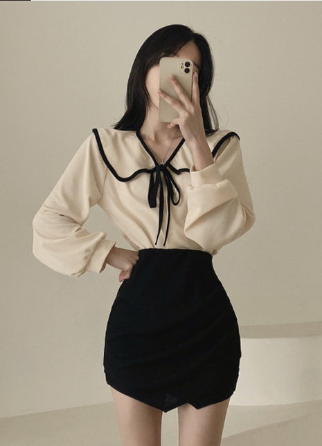 Chic French Korean Style Bow-Tie Loose Long Sleeve Shirt for Women