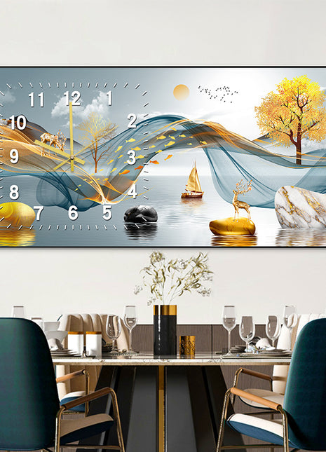 Creative clock wall clock for living room sofa bacground wall painting good fortune and longetivity