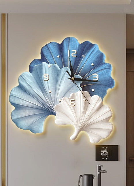 2D Flat, 1pc Modern Minimalist Art Ginkgo Leaf Pattern Creativity Clock Mute Decorative Wall Clock