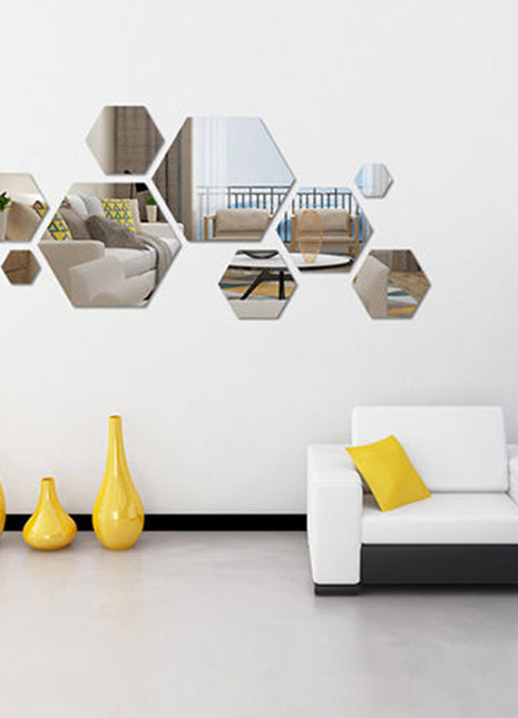 12 pcs Extra Large DIY Silvery Mirror Hexagon Soft Acrylic Mirror Wall Sticker for Bathroom Living Room Bedroom Decoration Factory Honeycomb Mirror acrylic mirror 3D wall stickers for living room, entryway SET OF 12 PCS