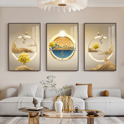 Modern minimalist living room decorative painting , canvas painting with border  With Frame SET OF 3 Good luck and peace