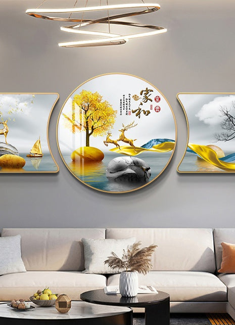 2D Flat, 3pcs 2D Flat New HD special-shaped rounded corner decorative painting, Mountain art prints, modern wall art prints, light luxury high-end modern decorative paintings, geometric wall art