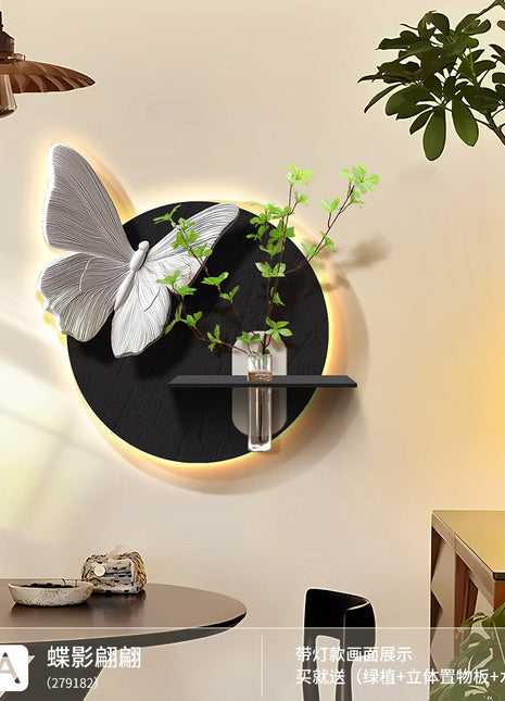 Black and white minimalist restaurant or home decorative painting with light or without light 50*50 cm+ Standard (non-illuminated) + Frameless 3D sandstone painting + Glass vase + Artificial greenery