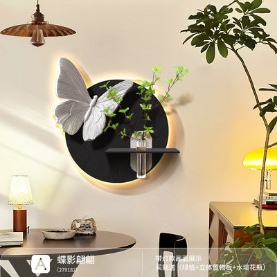 Black and white minimalist restaurant or home decorative painting with light or without light 50*50 cm+ Standard (non-illuminated) + Frameless 3D sandstone painting + Glass vase + Artificial greenery