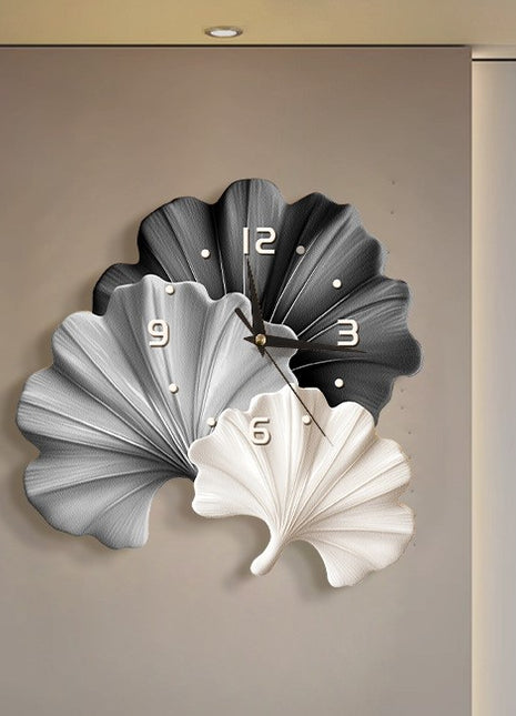 2D Flat, 1pc Modern Minimalist Art Ginkgo Leaf Pattern Creativity Clock Mute Decorative Wall Clock, Super Quiet Quartz Movement