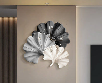 2D Flat, 1pc Modern Minimalist Art Ginkgo Leaf Pattern Creativity Clock Mute Decorative Wall Clock, Super Quiet Quartz Movement