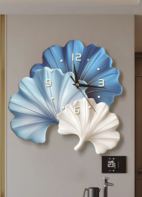 2D Flat, 1pc Modern Minimalist Art Ginkgo Leaf Pattern Creativity Clock Mute Decorative Wall Clock
