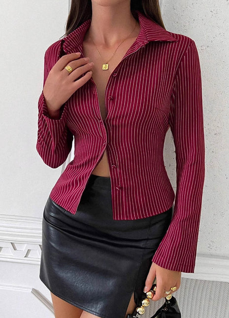 Elegant Women's European Style Button-Up Cardigan Shirt with Chic Flare Sleeves