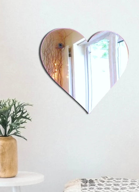 1 Heart-Shaped Acrylic Mirror Wall Decoration Sticker Shatterproof Square Mirror Panels, 1mm Thick Flexible Plastic Glass-like Surface, Easy Peel & Stick Installation for Bathroom, Shower, Living Room, Bedroom